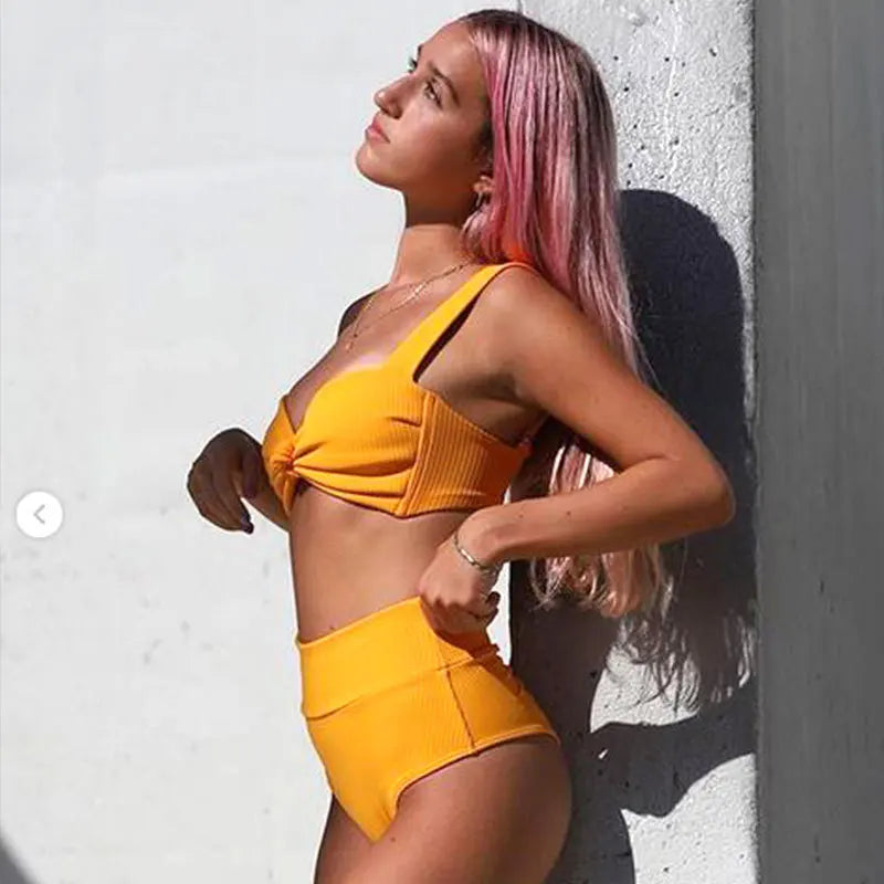 HIGH WAISTED YELLOW BRAZILIAN BIKINI