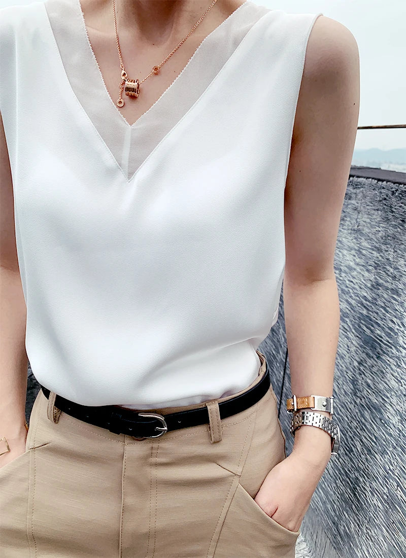 CHIFFON TUNIC SATIN SILK BLOUSE