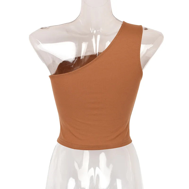 ONE SHOULDER ELASTIC FITNESS TANK TOP