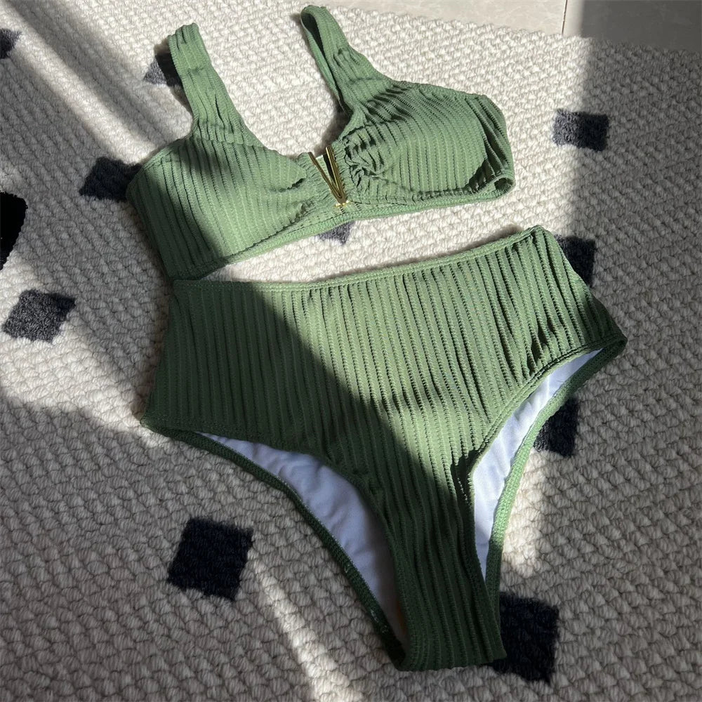 RIBBING V WIRE BIKINI BEACHWEAR