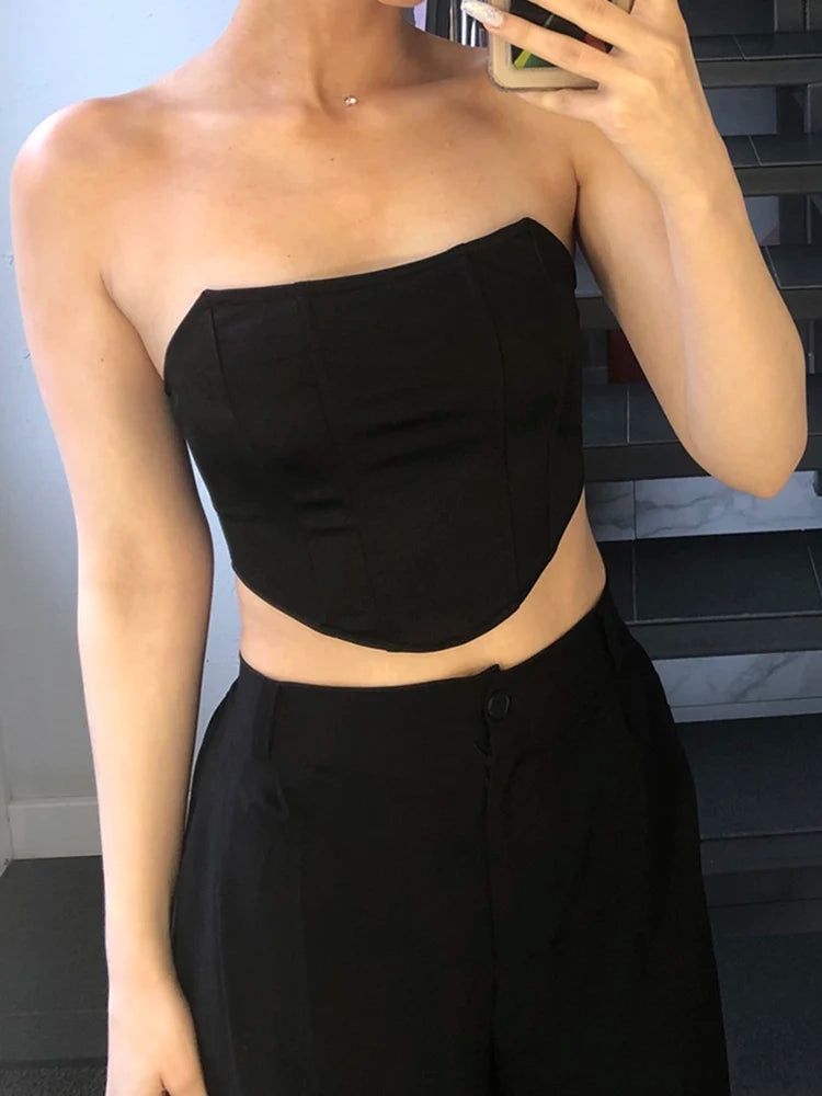 SLEEVELESS OFF SHOULDER CORSET CROP BOTTOM