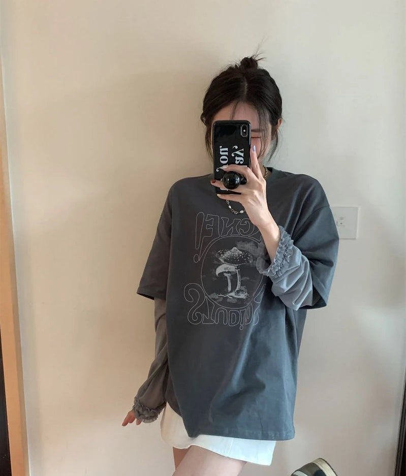PRINT GRAY GRAPHIC LOOSE CLASSY BOTTOM