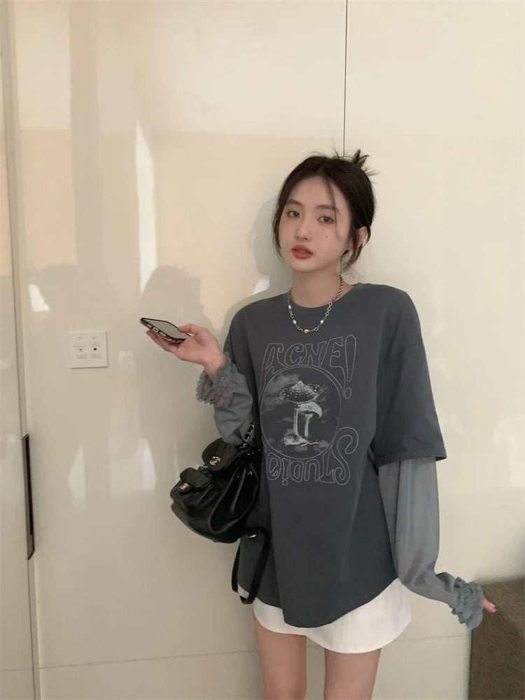 PRINT GRAY GRAPHIC LOOSE CLASSY BOTTOM
