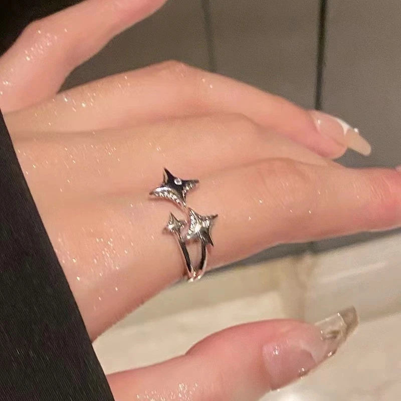Korean Fashion Exquisite Purple Zircon Heart Star Ring Y2K Girls Pink Crystal Bow Knot Ring Women Party Dating Jewelry Gifts