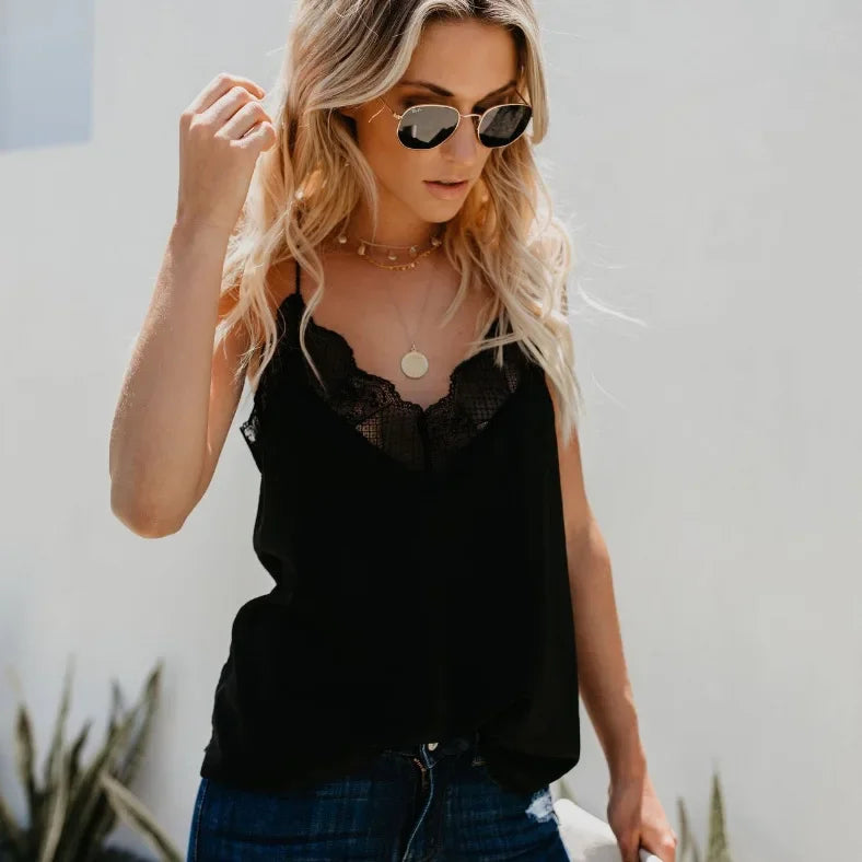 SILK SATIN DELICATE FRENCH BLOSSOM TANK TOP