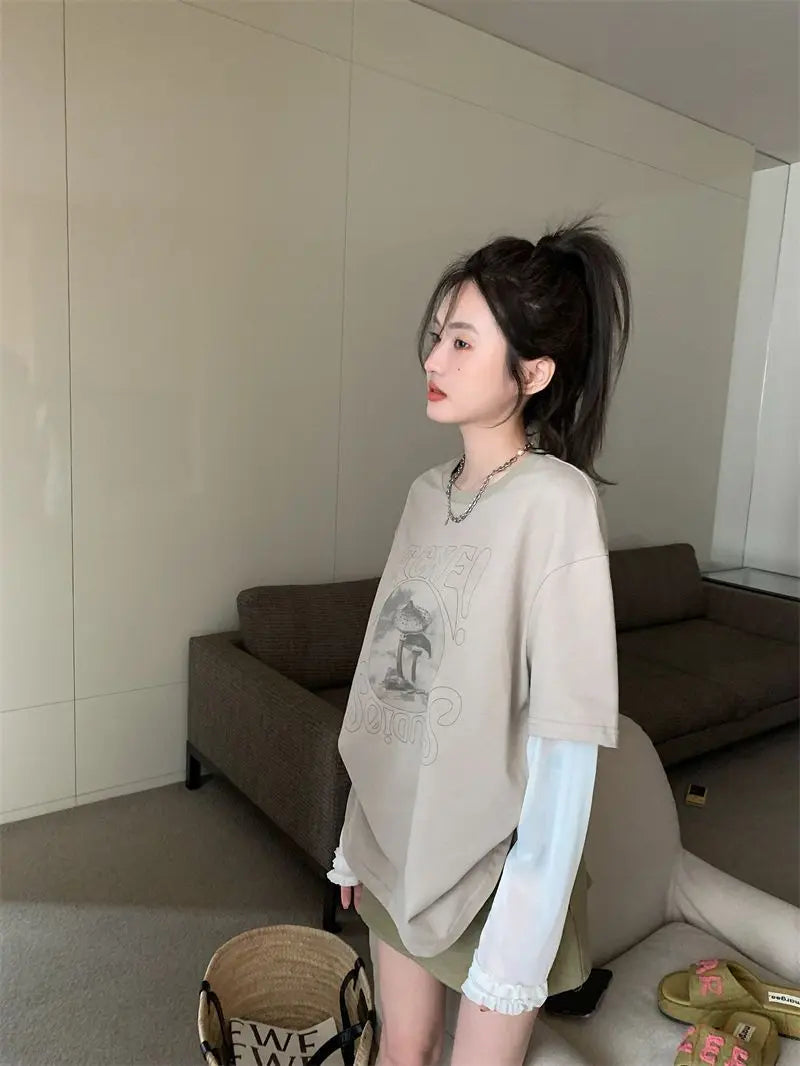 PRINT GRAY GRAPHIC LOOSE CLASSY BOTTOM