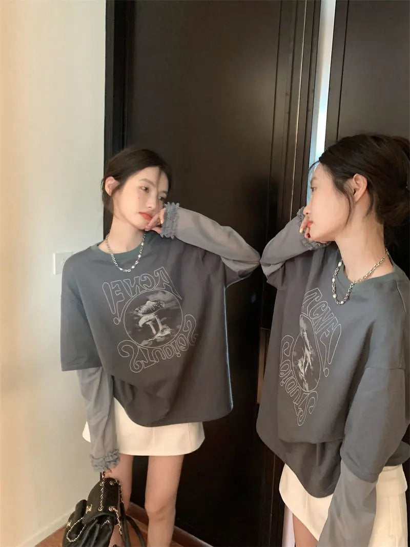 PRINT GRAY GRAPHIC LOOSE CLASSY BOTTOM