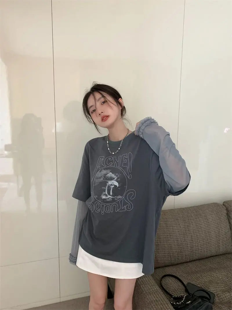 PRINT GRAY GRAPHIC LOOSE CLASSY BOTTOM