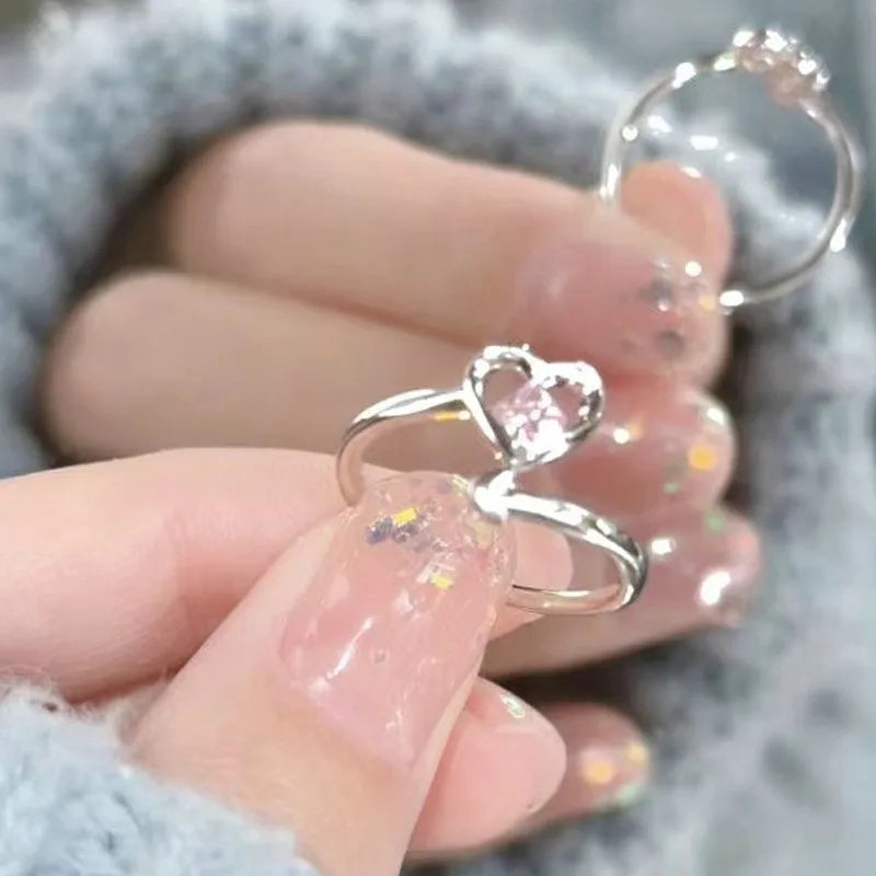 Korean Fashion Exquisite Purple Zircon Heart Star Ring Y2K Girls Pink Crystal Bow Knot Ring Women Party Dating Jewelry Gifts