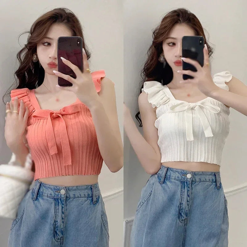 ELASTIC WAIST RUFFLE KNITED TANK TOP