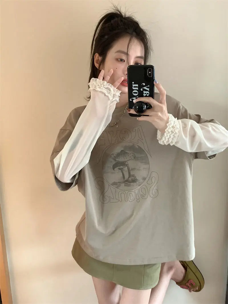 PRINT GRAY GRAPHIC LOOSE CLASSY BOTTOM