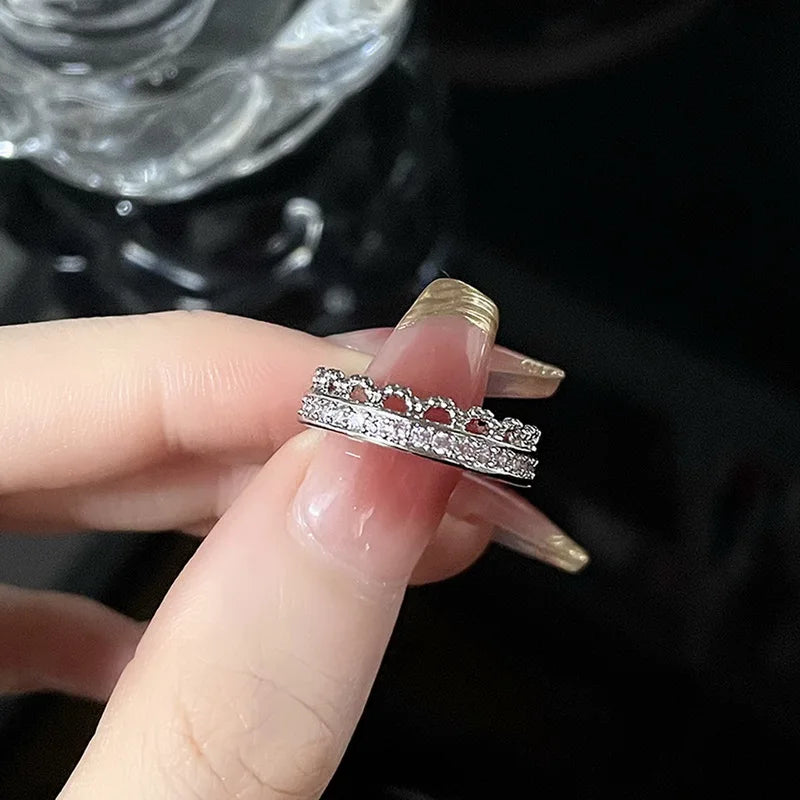 Korean Fashion Exquisite Purple Zircon Heart Star Ring Y2K Girls Pink Crystal Bow Knot Ring Women Party Dating Jewelry Gifts