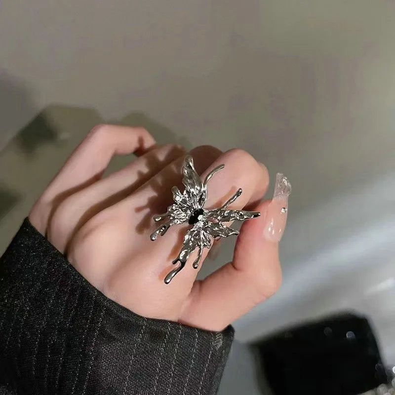 Korean Fashion Exquisite Purple Zircon Heart Star Ring Y2K Girls Pink Crystal Bow Knot Ring Women Party Dating Jewelry Gifts