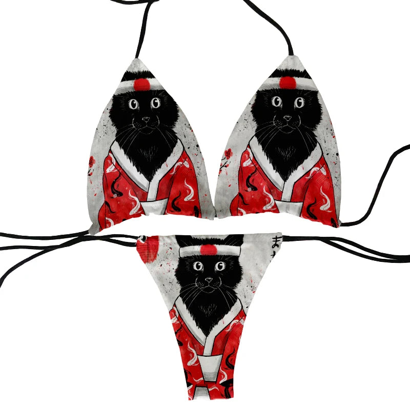 FUNNY ANIME TWO PIECE LACE-UP BIKINI