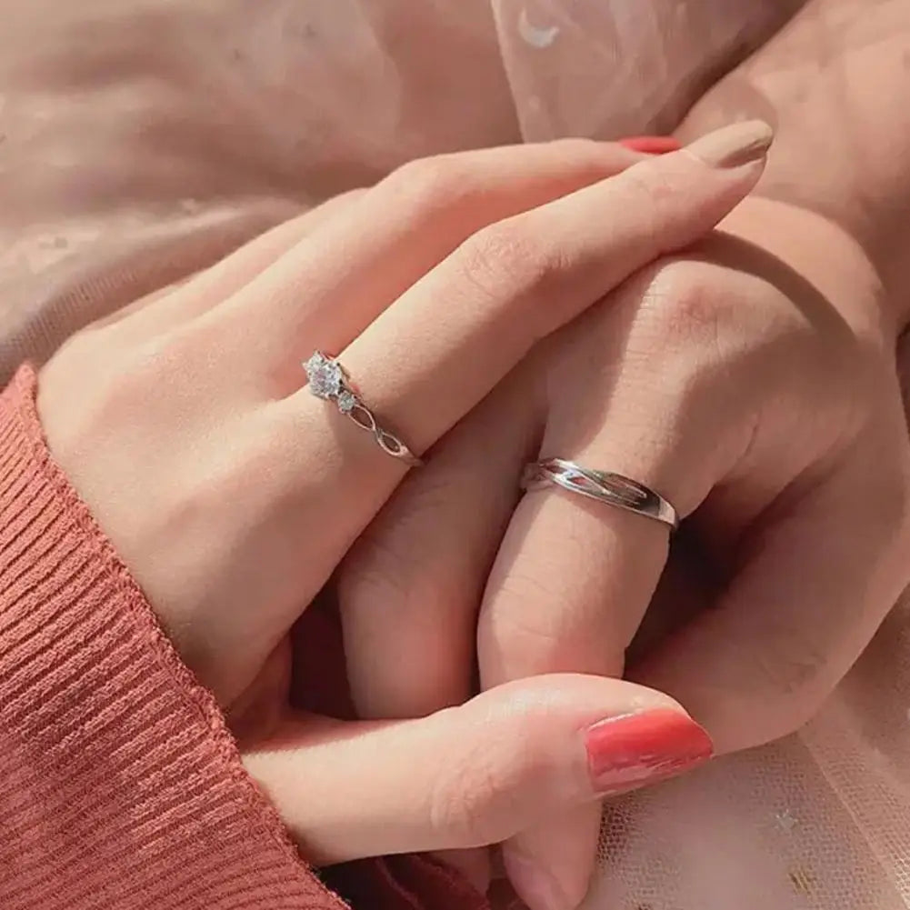Fashion Silver Color Couple Rings Korean Simple Personality Romantic Pair Rings For Men And Women Adjustable Opening Gift