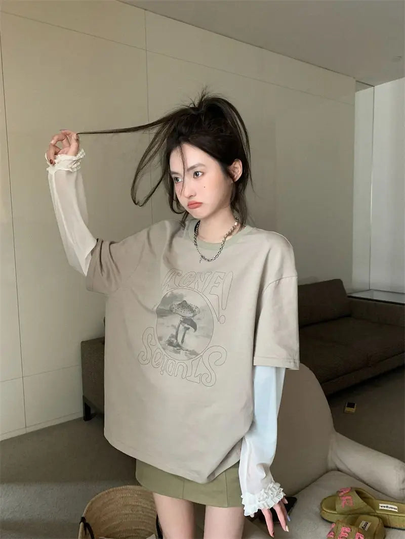 PRINT GRAY GRAPHIC LOOSE CLASSY BOTTOM