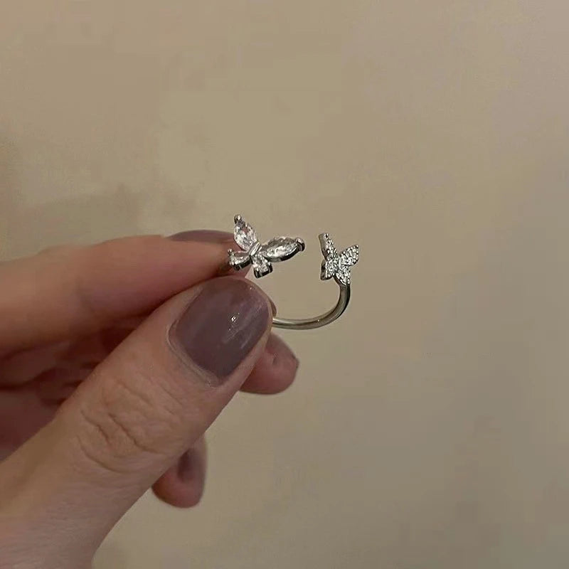 Korean Fashion Exquisite Purple Zircon Heart Star Ring Y2K Girls Pink Crystal Bow Knot Ring Women Party Dating Jewelry Gifts