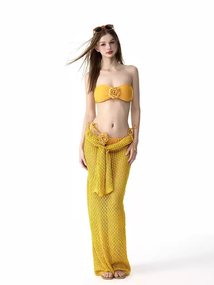 LONG SKIRT TWO-PIECE YELLOW BEACH PARTY BIKINI