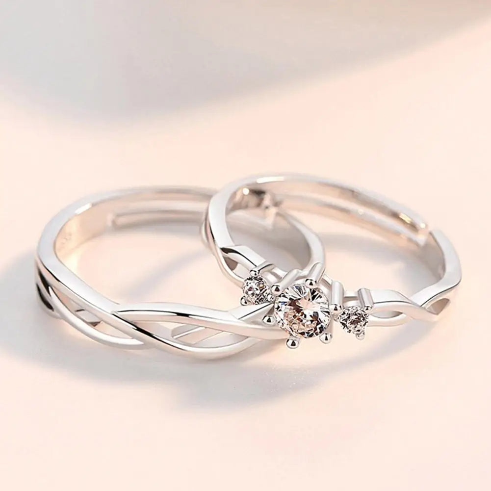 Fashion Silver Color Couple Rings Korean Simple Personality Romantic Pair Rings For Men And Women Adjustable Opening Gift