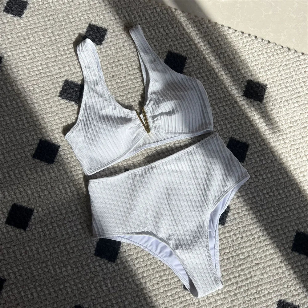 RIBBING V WIRE BIKINI BEACHWEAR