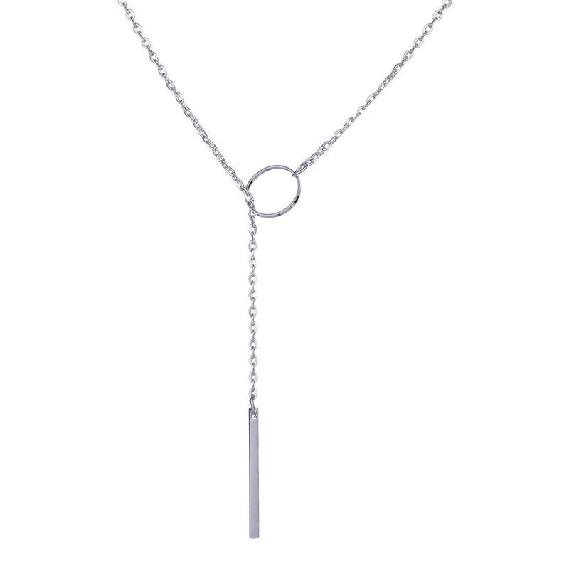 NK547 Punk Women Jewelry Minimalist Tiny Dainty Collier Unique Round Circle Bar Pendant Short Clavicle Necklace For Girl Chain