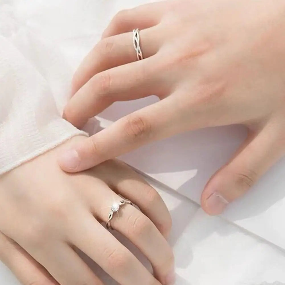 Fashion Silver Color Couple Rings Korean Simple Personality Romantic Pair Rings For Men And Women Adjustable Opening Gift