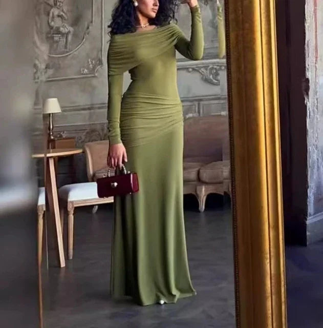 CINCHING ROUND LONG DRESS