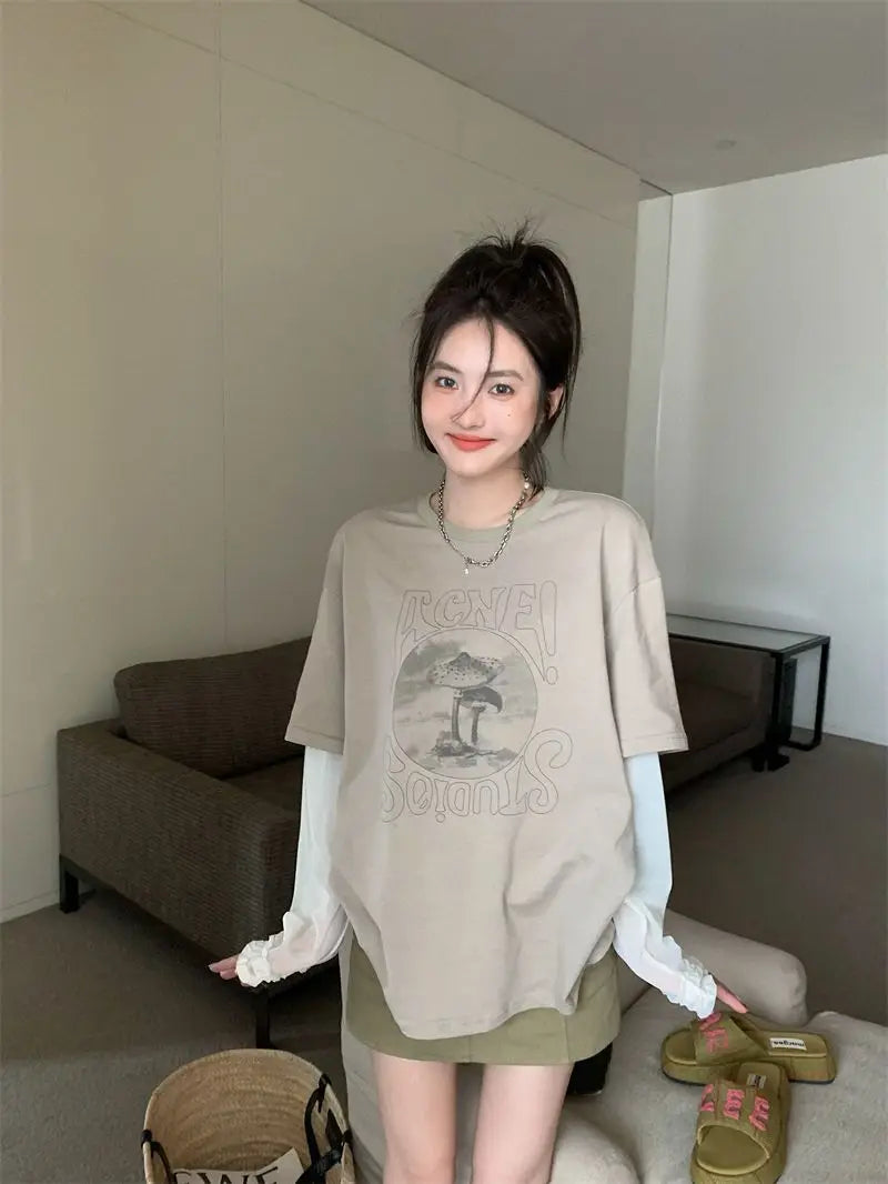 PRINT GRAY GRAPHIC LOOSE CLASSY BOTTOM