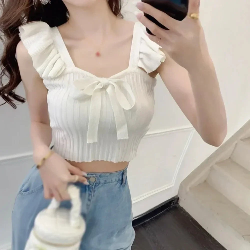 ELASTIC WAIST RUFFLE KNITED TANK TOP