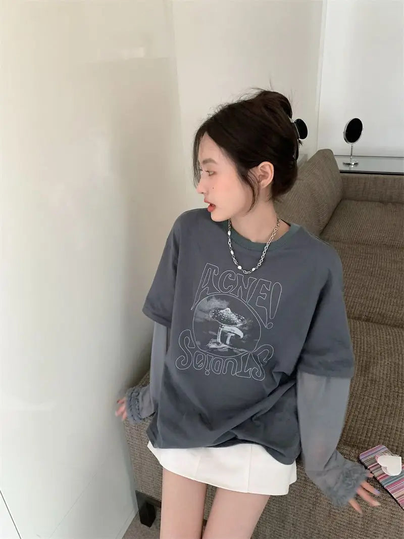PRINT GRAY GRAPHIC LOOSE CLASSY BOTTOM