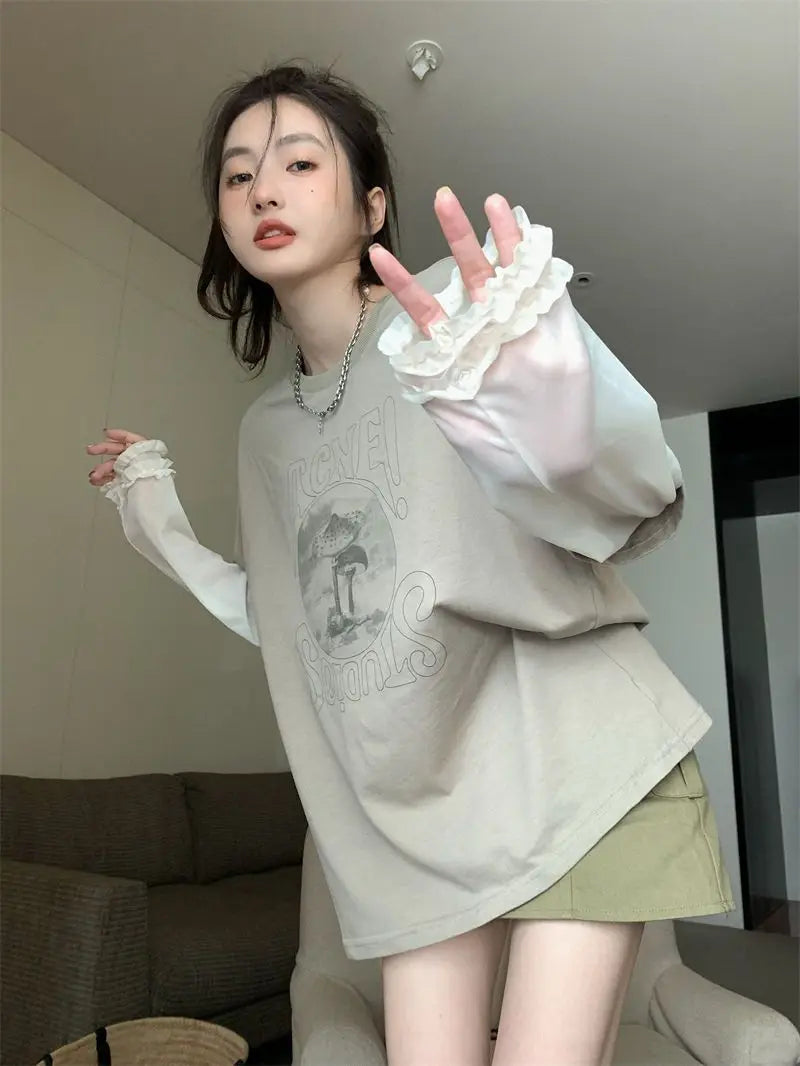 PRINT GRAY GRAPHIC LOOSE CLASSY BOTTOM