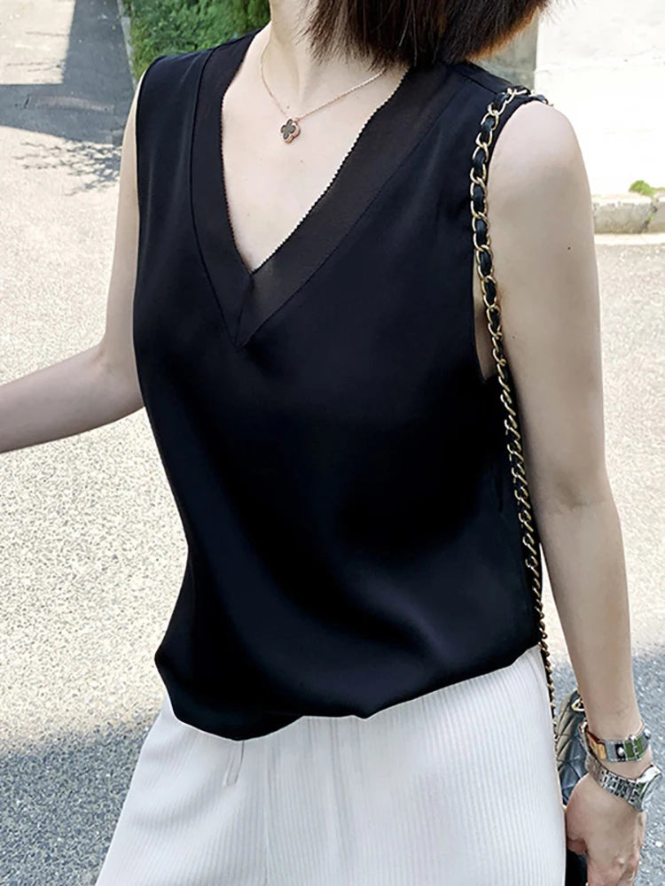 CHIFFON TUNIC SATIN SILK BLOUSE