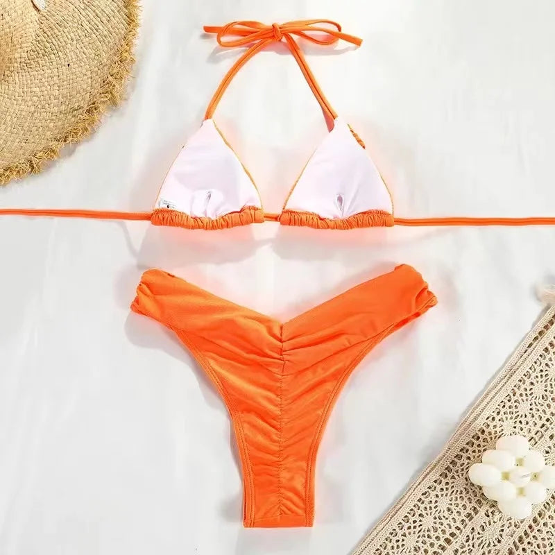 HALTER PLEATED TRIANGLE SWIMWEAR