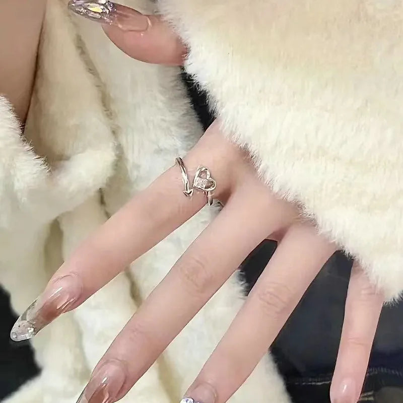 Korean Fashion Exquisite Purple Zircon Heart Star Ring Y2K Girls Pink Crystal Bow Knot Ring Women Party Dating Jewelry Gifts