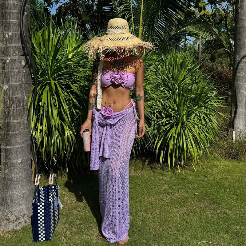 LONG SKIRT TWO-PIECE YELLOW BEACH PARTY BIKINI