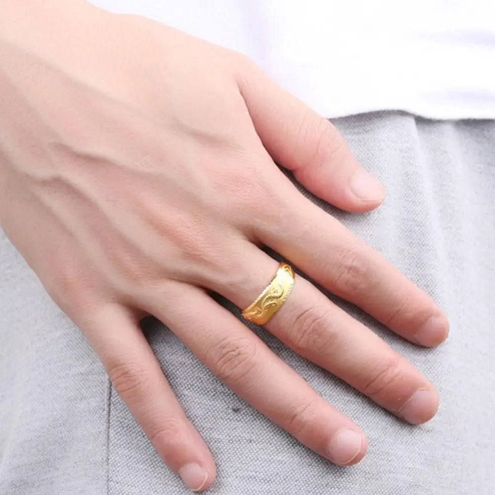 24k Gold for Man Luxury Engraving Dragon Adjustable Fashion Jewelry Male Two Color Yellow/White Gold Finger Gift C2S3