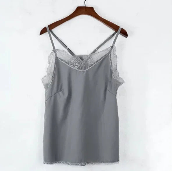 SILK SATIN DELICATE FRENCH BLOSSOM TANK TOP