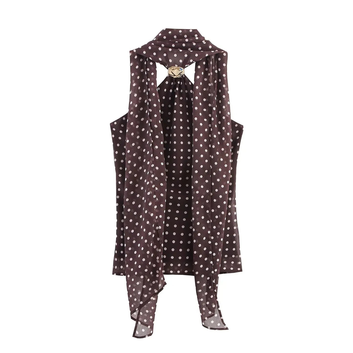 DOT PRINTED SCARF METAL BUCKLE BACKLESS BOTTOM
