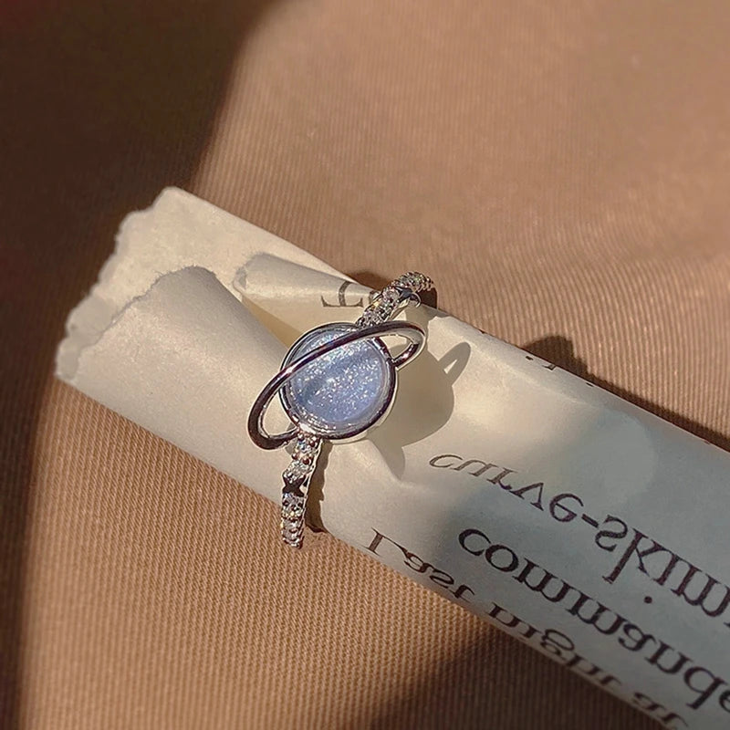 Fashion Romantic Sweet Zircon Crystal Bow Knot Rings Y2K Girls Women Delicate Lovely Blue Pink Heart Ring Party Dating Jewelry