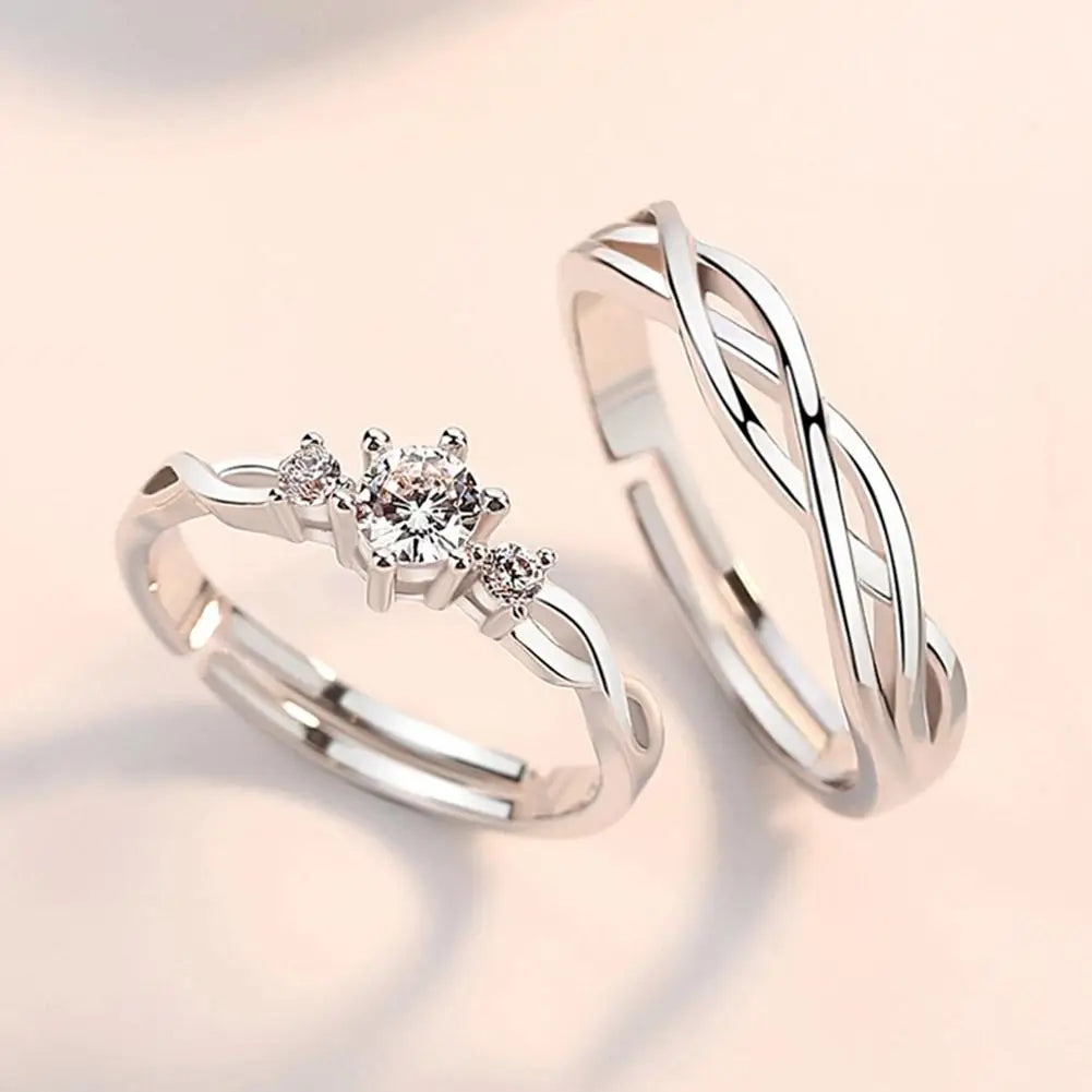 Fashion Silver Color Couple Rings Korean Simple Personality Romantic Pair Rings For Men And Women Adjustable Opening Gift