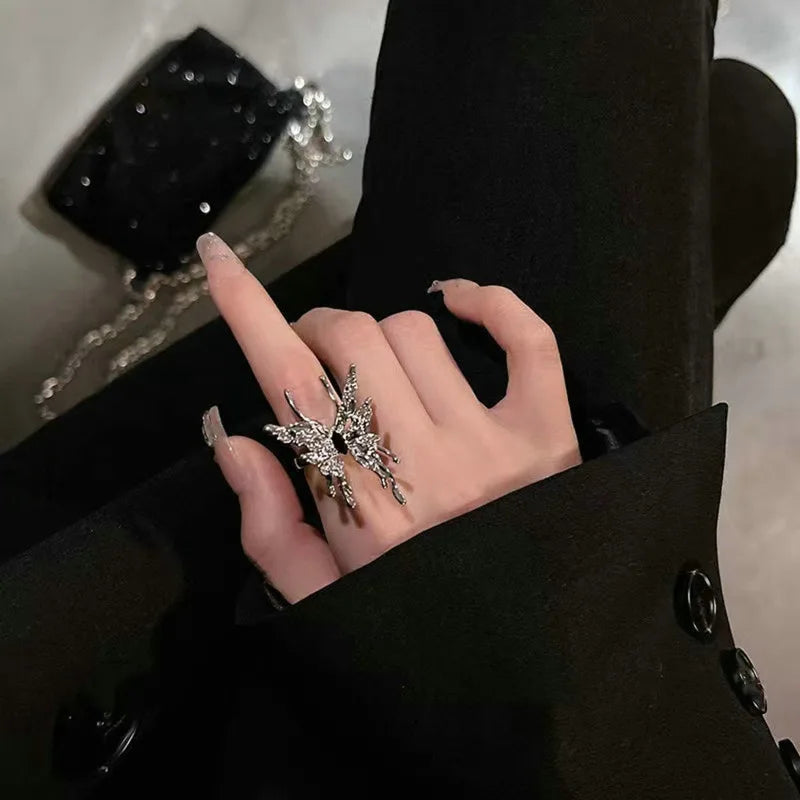 Korean Fashion Exquisite Purple Zircon Heart Star Ring Y2K Girls Pink Crystal Bow Knot Ring Women Party Dating Jewelry Gifts