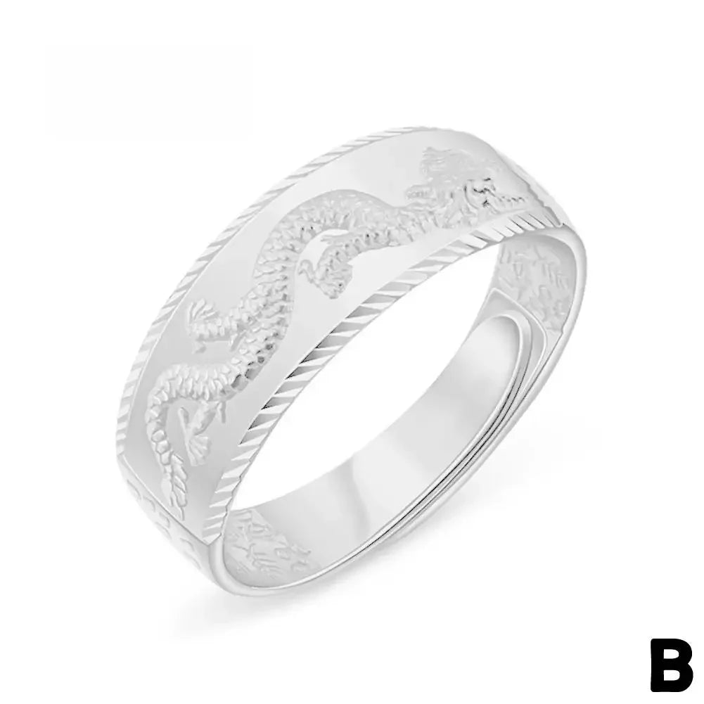 24k Gold for Man Luxury Engraving Dragon Adjustable Fashion Jewelry Male Two Color Yellow/White Gold Finger Gift C2S3