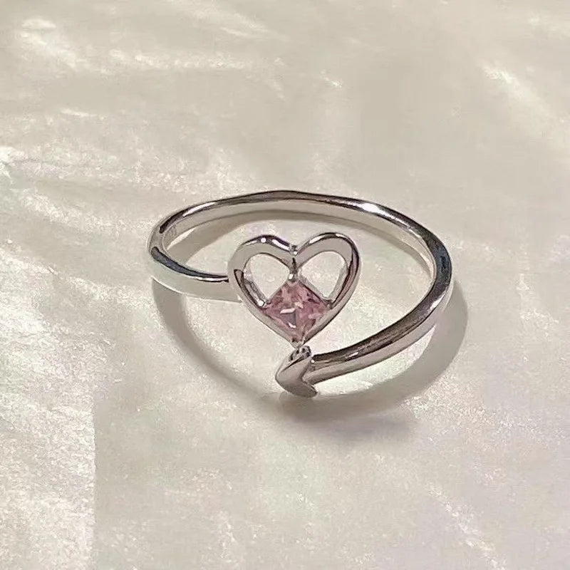 Korean Fashion Exquisite Purple Zircon Heart Star Ring Y2K Girls Pink Crystal Bow Knot Ring Women Party Dating Jewelry Gifts
