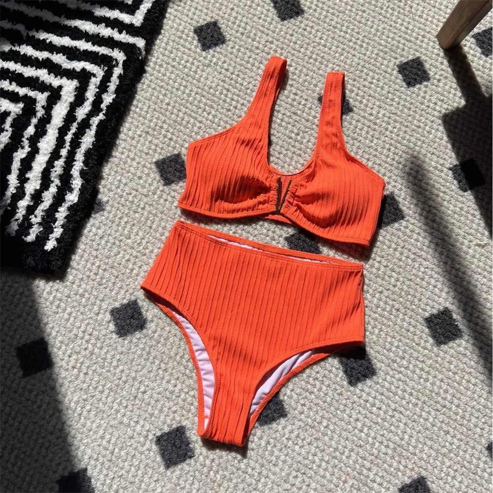 RIBBING V WIRE BIKINI BEACHWEAR