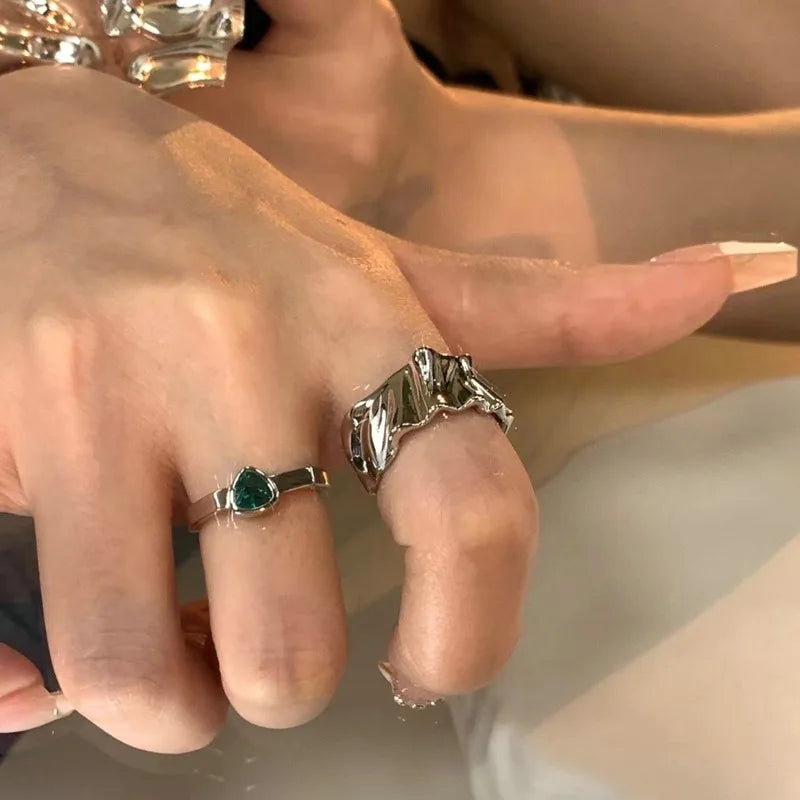 Fashion Romantic Sweet Zircon Crystal Bow Knot Rings Y2K Girls Women Delicate Lovely Blue Pink Heart Ring Party Dating Jewelry