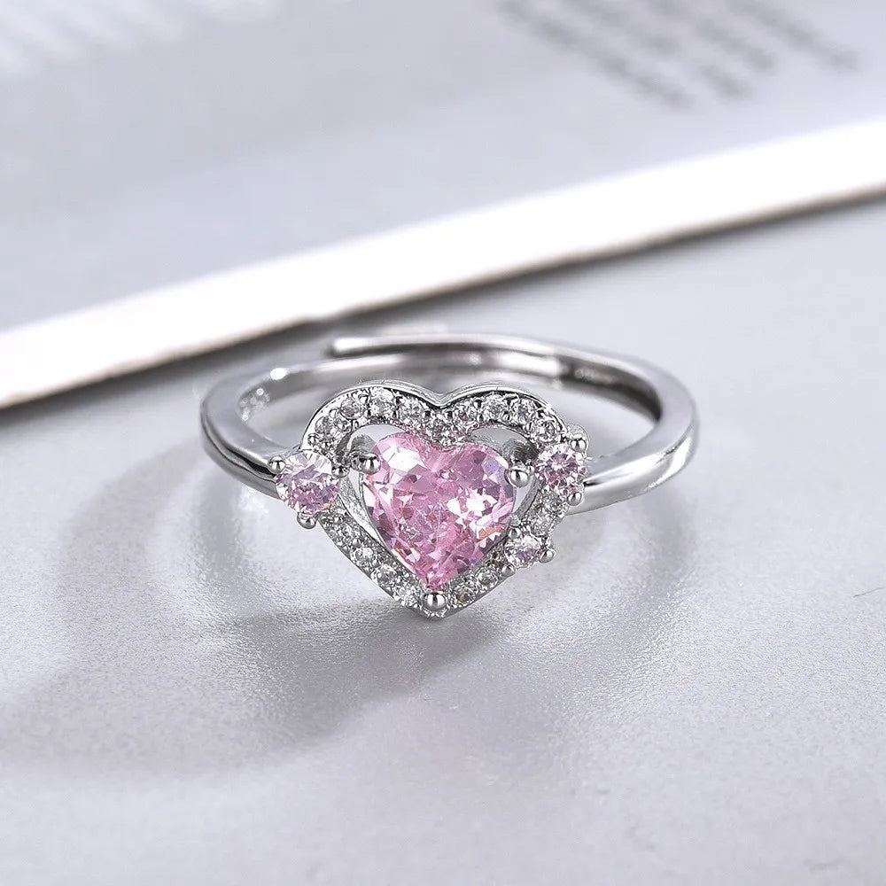 Korean Fashion Exquisite Purple Zircon Heart Star Ring Y2K Girls Pink Crystal Bow Knot Ring Women Party Dating Jewelry Gifts