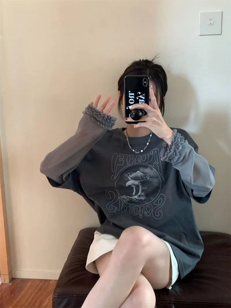 PRINT GRAY GRAPHIC LOOSE CLASSY BOTTOM