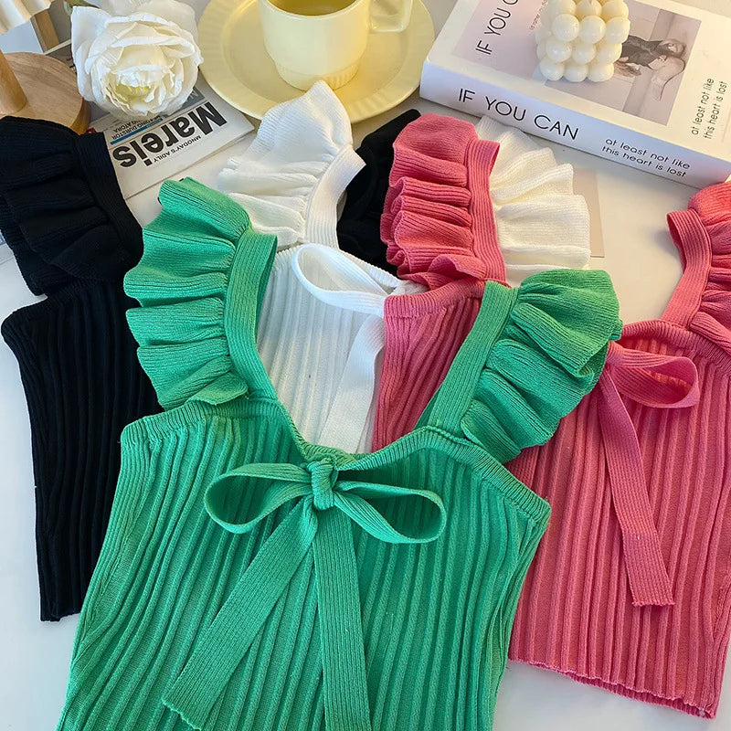 ELASTIC WAIST RUFFLE KNITED TANK TOP