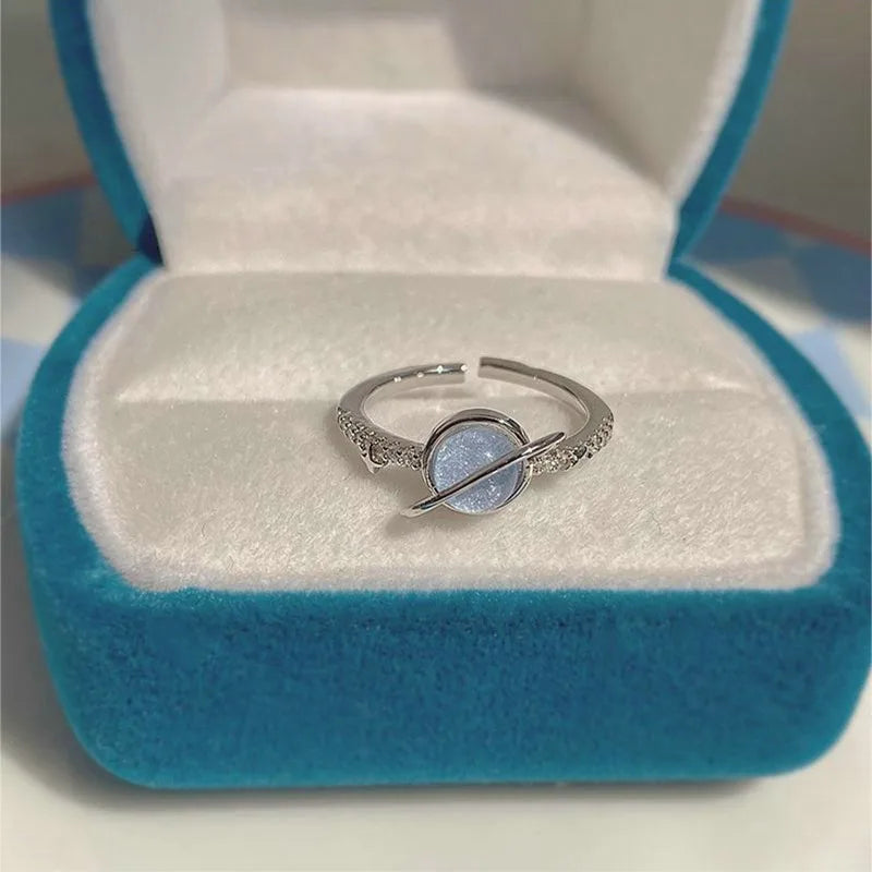 Fashion Romantic Sweet Zircon Crystal Bow Knot Rings Y2K Girls Women Delicate Lovely Blue Pink Heart Ring Party Dating Jewelry