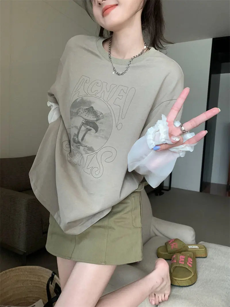 PRINT GRAY GRAPHIC LOOSE CLASSY BOTTOM